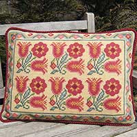 Floral Geometric Bergama in cranberry, teal, honey