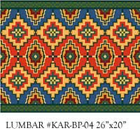 Karakum Kilim Lumbar cushion by cross-point.com in tomato, grass, yellow, blue and near black