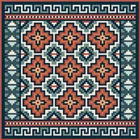 PISAC needlepoint kit in indigo blues, rusty reds, navy and oatmeal